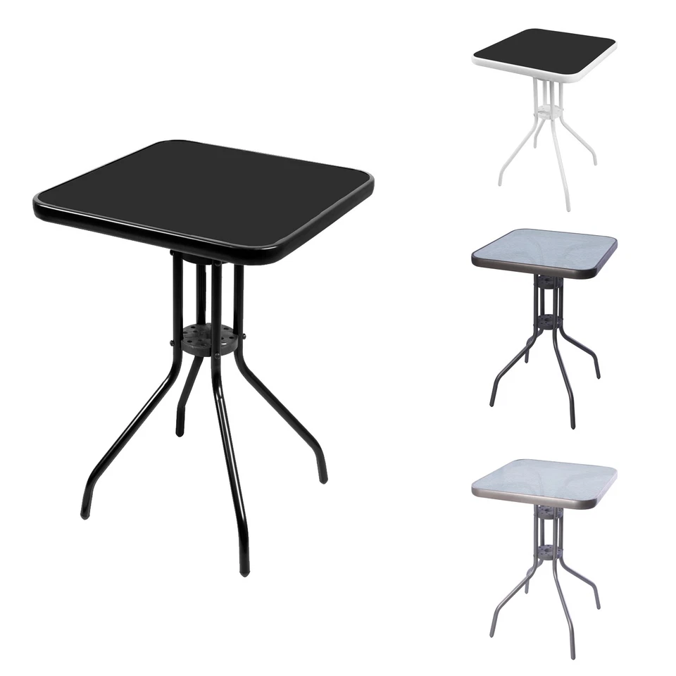 Gartentisch Bistrotisch Eckig Glas Metall Silber Balkontisch Glastisch B60xH70cm - Bild 1 von 1