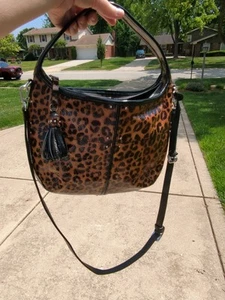 Brighton Leopard Animal Print Patent Leather Hobo Crossbody Shoulder Bag Purse  - Bild 1 von 20