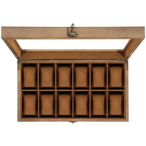 12 Fächer Uhrenbox Massivholz Uhrenetui Schmuckaufbewahrung Vitrine klar Top - Bild 1 von 15