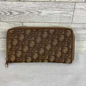 Vintage CD Trotter Repro Chain Dior Women’s Canvas Tan & Brown Zippered Wallet - Picture 1 of 7