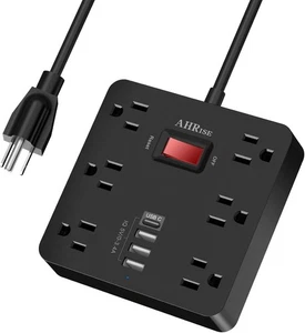 Steckdosenleiste, AHRISE Verlängerungskabel mit 6 Steckdosen und 4 USB Ladekabel schwarz  - Bild 1 von 7