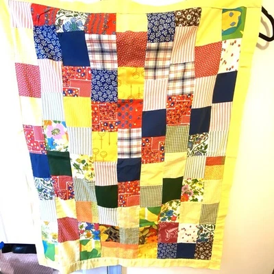 Vintage Handmade Patchwork Baby Blanket Floral Butterflies Colorful W34xL43.5” - Image 1 of 4