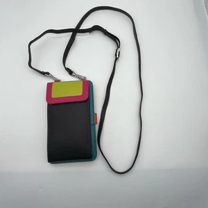 RFID Ili New York Genuine Leather Crossbody Wallet Colorblock Retro 80s 90s NEW - Picture 1 of 15
