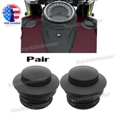Pair Black Flush Pop Up Reservoir Gas Cap Fuel Tank Cover Fit For Harley Softail - Изображение 1 из 4
