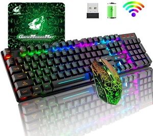 Rainbow LED Backlit Wireless Gaming Keyboard and Mouse Sets For PC PS4 Xbox one - Picture 1 of 15