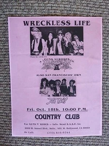 Póster volante concierto Country Club Guns & Roses principios del 18 de octubre de 1985 copia #4 Axl - Imagen 1 de 1
