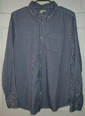 LANDS END KIDS navy Blue White Gingham Check Cotton Button Front Shirt XL  - Image 1 of 4
