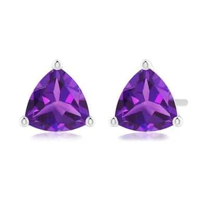 ANGARA 1.4 Ct Martini-Set Trillion Amethyst Stud Earrings in 14K Solid Gold - Picture 1 of 25