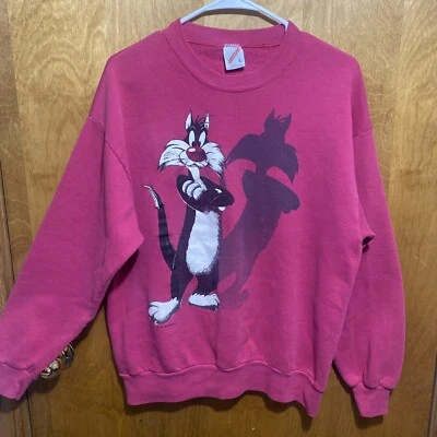 Suéter de Colección Looney Tunes Sylvester Cuello Redondo ADULTO L ROSA 1993 SOMBRA GRÁFICO USADO EN EXCELENTE ESTADO Foto 1 de 4