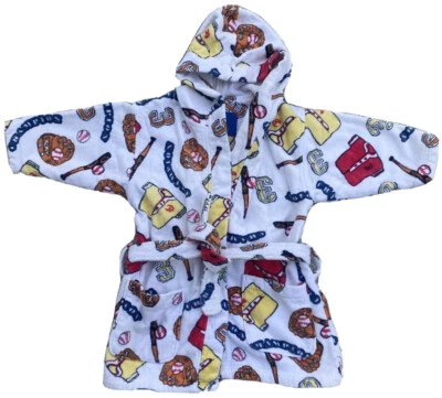 Baseball Themed Heavy Terry Cloth Towel Hooded Bath Robe Child’s M Vintage ‘80s - Image 1 of 4