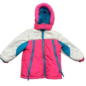 Wippette Girls 3T Winter Snow Jacket Faux Fur Hood Pink Teal Toddler Ski Coat - Picture 1 of 10
