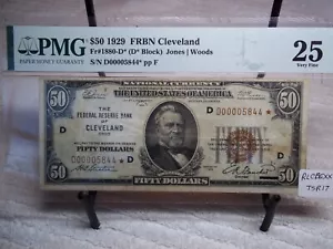 1929 $50 STAR NOTE Cleveland Federal Reserve Bank Note FRBN Brown Seal PMG 25 - Picture 1 of 2