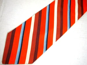 Jos A Bank Mens Necktie Tie Orange Blue White Striped Silk 59" Italy - Picture 1 of 4