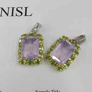 Lavender Kunzite and Peridot Gemstone Pendant Necklace, Purple Kunzite Necklace
