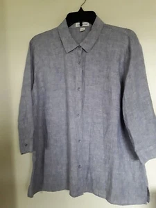 Coldwater Creek Size PL Chambry Blue  Linen Shirt Button Down 3/4 Sleeve - Picture 1 of 3