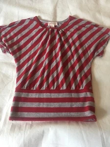 Size Large Red Camel Girls Red Silver Diagonal Striped Short Sleeve Sweater - Picture 1 of 5