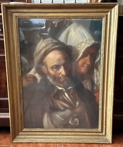 Antico quadro con cornice dorata - pastello -Coppia -'800 - Foto 1 di 12