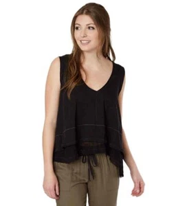 Free People Black Tiered Frayed Hem Tank Top Relaxed Oversize Fit Medium New - Picture 1 of 7