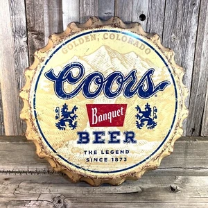 Tapa de botella de cerveza para banquete Coors grande 18" letrero de aluminio garaje barra Rockies - Imagen 1 de 2