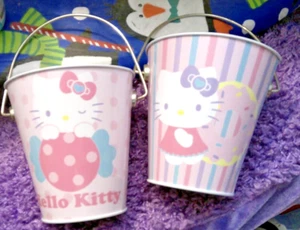 Lot of 2 Hello Kitty Metal Easter Basket/Bucket SO ADORABLE - Picture 1 of 2