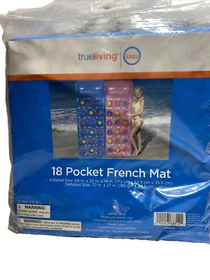 Alfombra francesa True Living 18 bolsillos azul piscina flotador 68" x 25" x 14" Foto 1 de 4