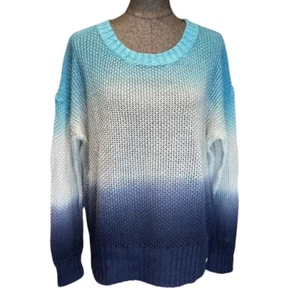 J Crew Ombré Blue White Beach Sweater Size M Oversized 100% Linen Dip Dyed - Picture 1 of 7