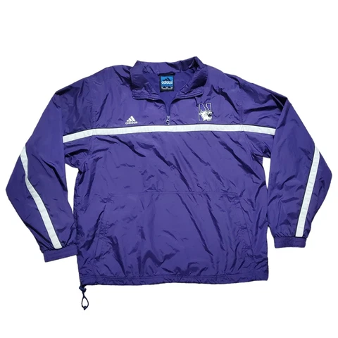 Adidas Northwestern Wildcats Sz XL Pullover Jacket Windbreaker Team Issued Track Cover