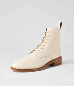 NEW EOS KARMA BONE LEATHER LACE-UP ZIP ANKLE BOOTS LOW HEEL EU40 - Picture 1 of 13