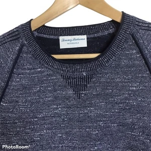 TOMMY BAHAMA Sweater Mens Large Sabbia Flip Crew Reversible Pullover Knit Blue - Picture 1 of 5