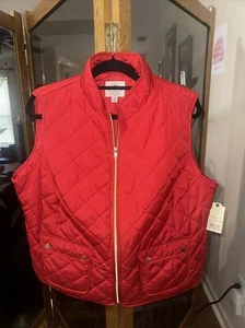 Damen 1X St. John’s Bay rot Puffweste Reißverschluss Taschen gesteppt neu Einzelhandel $ 48 - Bild 1 von 4