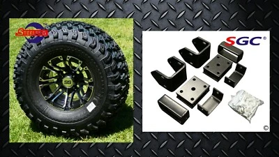 EZGO TXT GAS GOLF CART 4" BLOCK LIFT KIT + 10" WHEELS and 22" ALL TERRAIN TIRES  - Image 1 of 4