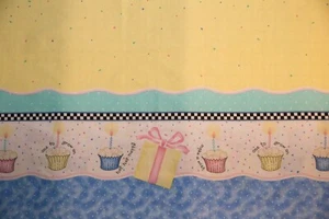 Daisy Kingdom Birthday Bunny Tablecloth Cotton Fabric Sandi Gore Evans 24" x 60" - Picture 1 of 2