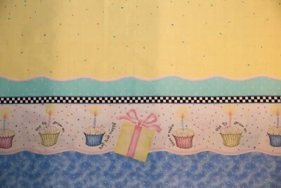 Daisy Kingdom Birthday Bunny Tablecloth Cotton Fabric Sandi Gore Evans 24" x 60" - Image 1 of 2