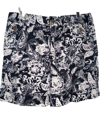 Lauren Ralph Lauren Shorts Womens Sz 8 Navy Blue White Paisley Floral 32x17 — 第 1/4 张图片