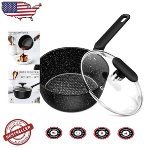 2.5 Quart Nonstick Granite Saucepan with Lid - Healthy Cooking Essential - Picture 1 of 9