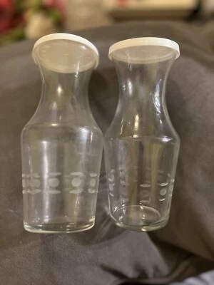 Libbey Individual Single Serving Etched Clear Glass Wine Juice Carafes, lot of 2 - Image 1 of 3