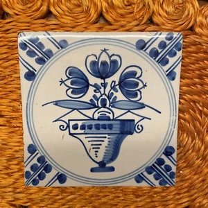 Fliese Kachel antik alt antique dutch tile tuile tegel Delft Art Blume Vase - Bild 1 von 2