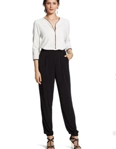 Chicos Colorblock Jumpsuit Womens 2.5 Large 14 Black/ White Zipper Neck New - Picture 1 of 18