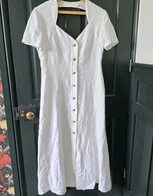 Vintage Escada Dress Margaretha Ley 100% Linen Summer White Long 38 (UK 10/12) M - Image 1 of 4