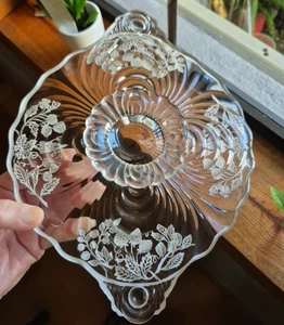 VTG Silver Overlay Pedestal Dessert Plate Silver City Berries Glass Dish SIGNED - Picture 1 of 10