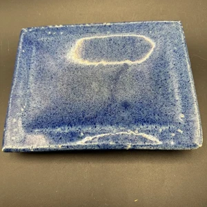 Signed Cobalt Blue Pottery Trinket Dish Studio Art Cobal Blue Glazed 7.5” X 5.5” - Picture 1 of 5