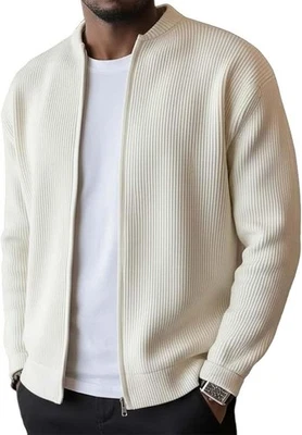 Chaqueta Cocoparo Para Hombre Simple Informal Acanalada Cuello Soporte Cremallera Manga Larga Foto 1 de 4