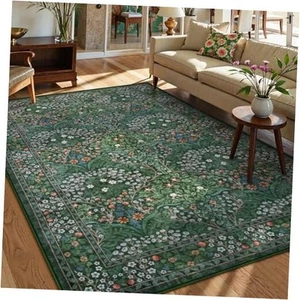 Floral Dark Green Area Rugs 5x7, Soft Washable Rugs for Living Room Bedroom, - Picture 1 of 7