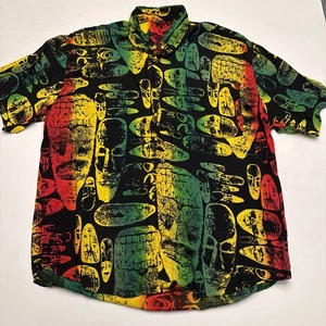 Roots Rasta Reggae Button Shirt Mens XL Multicolor Tropical Rayon Batik Vacation - Picture 1 of 11