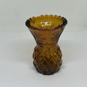 Vintage Amber Glass Toothpick Holder Pineapple Cut Sawtooth Edge 3" - Picture 1 of 5
