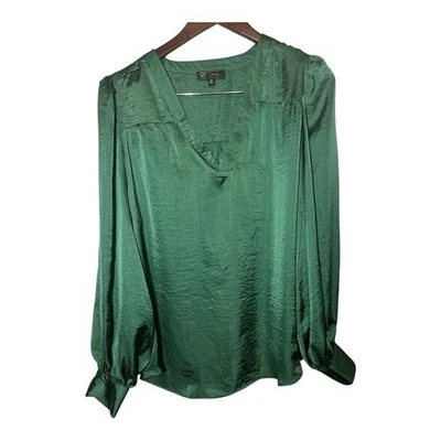 Blusa DG2 by Diana Gilman Verde Satén Manga Abullonada Talla 1X Tela Poliéster Foto 1 de 4