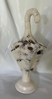 Beautiful Unique Umbrella Stand Shaped Flower Frog , Vase / Black & White - Image 1 of 4