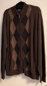 Consensus Argyle Men's Cardigan Zip Up Sweater  XXL Brown Grandpacore Pockets  - Picture 1 of 12