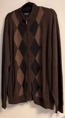 Consensus Argyle Men's Cardigan Zip Up Sweater  XXL Brown Grandpacore Pockets  - Image 1 of 4