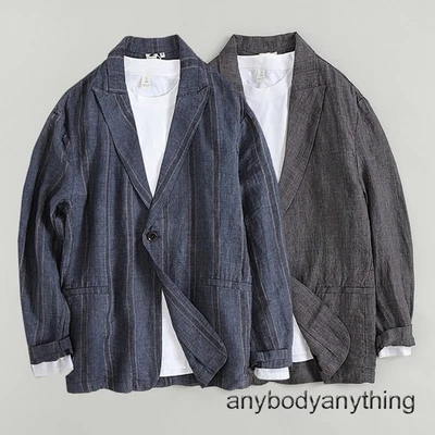 Jaqueta masculina de linho retrô gola de lapela um botão casual casaco de primavera empresarial - Imagem 1 de 4